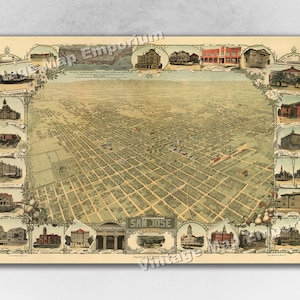 1901 San Jose, California Old Panoramic City Map - Historic Birds Eye View Vintage Map Art Print