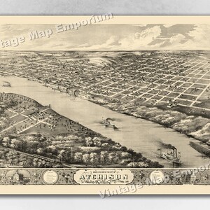 1869 Atchison, Kansas Map - Panoramic Old City Map - Historic Birds Eye View Vintage Map Art Print