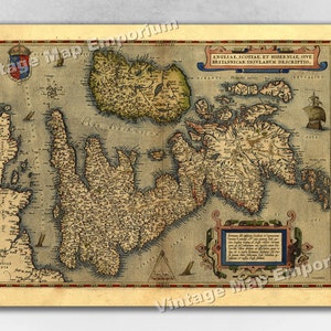 1570 England, Scotland, and Ireland Orbis Terrarum - Historic Abraham Ortelius Map - Vintage Old Great Britain Wall Map Art Print Poster