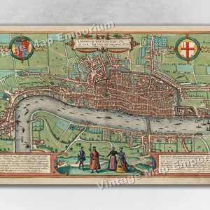 1561 Map of London - Historic City Plan of Early London - Vintage Old World Wall Map Art Print Poster