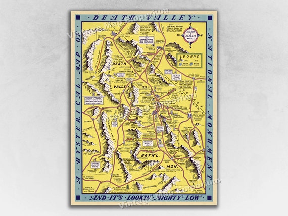 1948 “A Hysterical Map of Death Valley” National Monument - Vintage Old Wall Map Art Print Poster