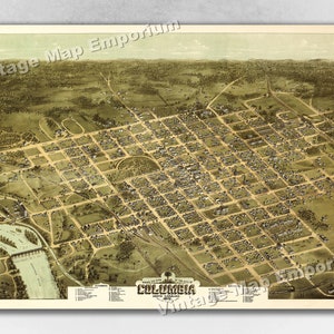 1872 Columbia, South Carolina Map - Panoramic Old City Map - Historic Birds Eye View Vintage Map Art Print