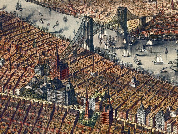 1875 New York City, New York Map - NYC Panoramic Old City