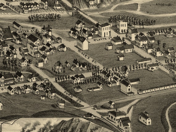 1882 Golden, Colorado Map - Panoramic Old City Map - Historic