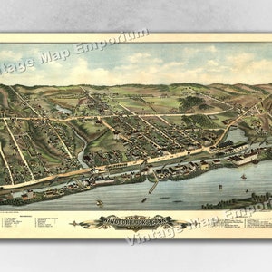 1877 Windsor Locks, Connecticut Map - Panoramic Old City Map - Historic Birds Eye View Vintage Map Art Print