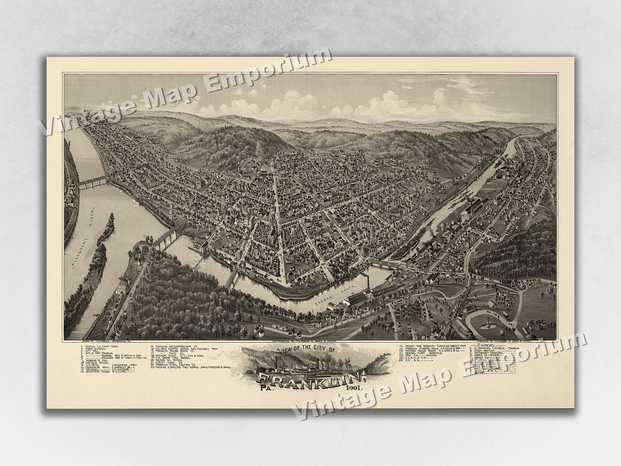 1901 Franklin, Pennsylvania Map - Panoramic Old City Map