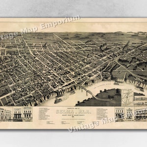 1887 Selma, Alabama Old Panoramic City Map - Historic Birds Eye View Vintage Map Art Print