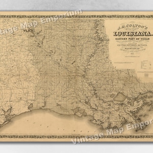 1863 Colton&#39;s Map of Louisiana & Texas Historic Map Art Print