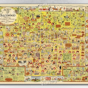 1928 Hilarious Map of Hollywood Vintage Pictorial Map - Vintage Pictorial Wall Map of the Stars Art Print Poster