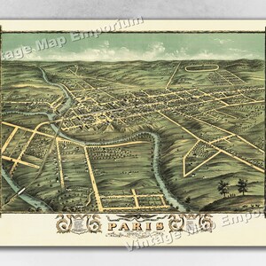 1870 Paris, Kentucky Map - Panoramic Old City Map - Historic Birds Eye View Vintage Map Art Print