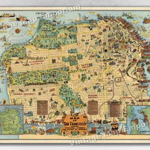 1927 Pictorial Map of San Francisco Historic Vintage Wall Decor Map Art Print Poster