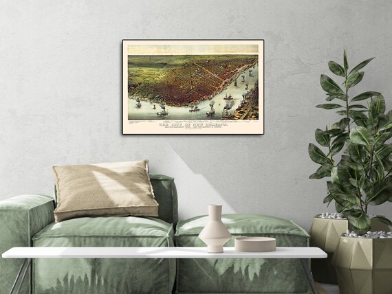1885 Vintage Panoramic Map Of New Orleans, Louisiana – 16x24 Art Print