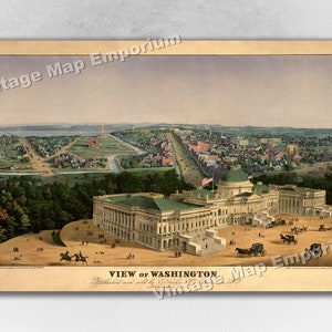1852 Washington DC Map - Panoramic Old City Map - Historic Birds Eye View Vintage Map Art Print