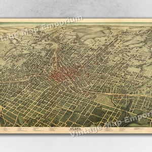 1892 Atlanta, Georgia Map - Panoramic Old City Map - Historic Birds Eye View Vintage Map Art Print