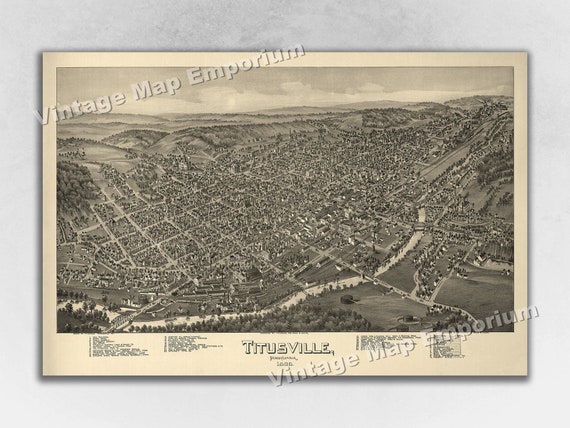 1896 Titusville, Pennsylvania Map - Panoramic Old City Map