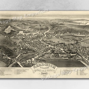 1884 Sandwich Village, Massachusetts Map - Panoramic Old City Map - Historic Birds Eye View Vintage Map Art Print