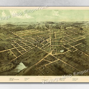 1866 Hillsdale, Michigan Map - Panoramic Old City Map - Historic Birds Eye View Vintage Map Art Print