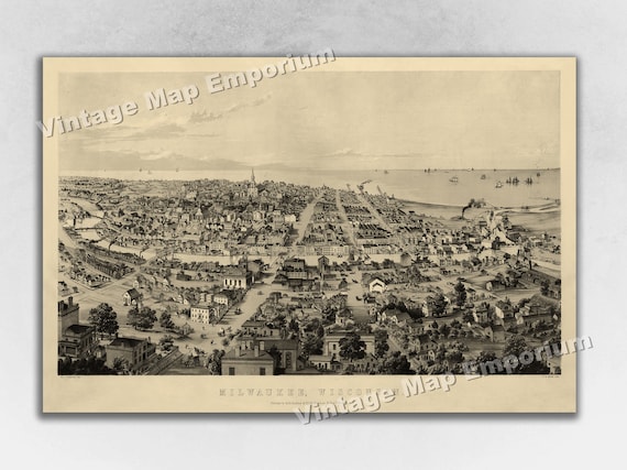 1854 Milwaukee, Wisconsin Map - Panoramic Old City Map