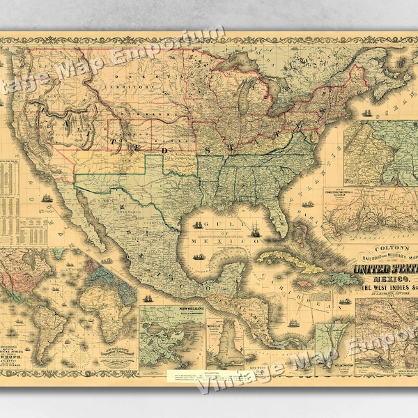 1862 Military & Railroad Map US Civil War Era - Historic Wall Map Art Print