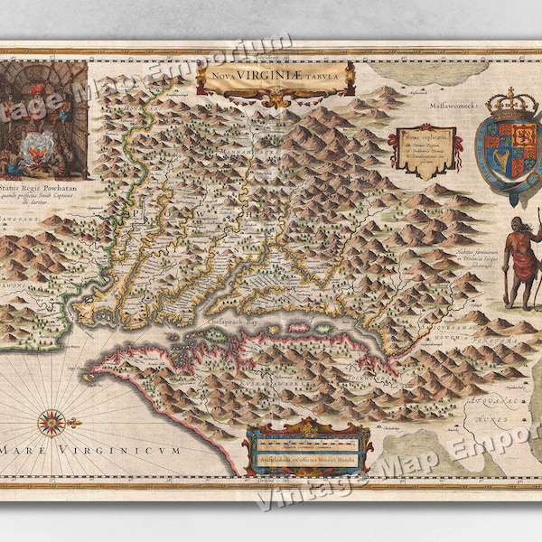 1630 Virginia Colonial Jamestown Historic Vintage Style Wall Map - Art Print Poster