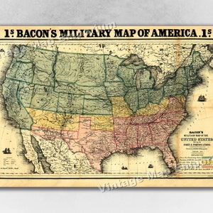 1862 Bacons Military Map of America Civil War Wall Map Poster Art Print