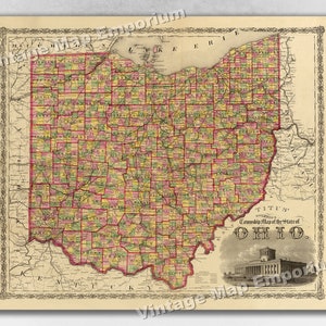 1863 “township Map of the State of Ohio” Vintage US State Map - Vintage ...