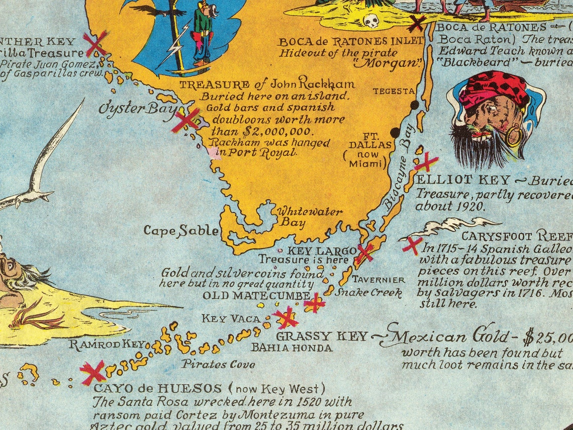 Ye True Chart of Buried Treasure in the Land &amp; Waters of | Etsy