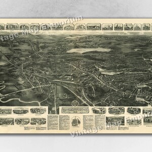 1918 Canton, Massachusetts Map - Panoramic Old City Map - Historic Birds Eye View Vintage Map Art Print