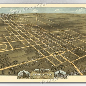 1870 Princeton, Illinois Map - Panoramic Old City Map - Historic Birds Eye View Vintage Map Art Print