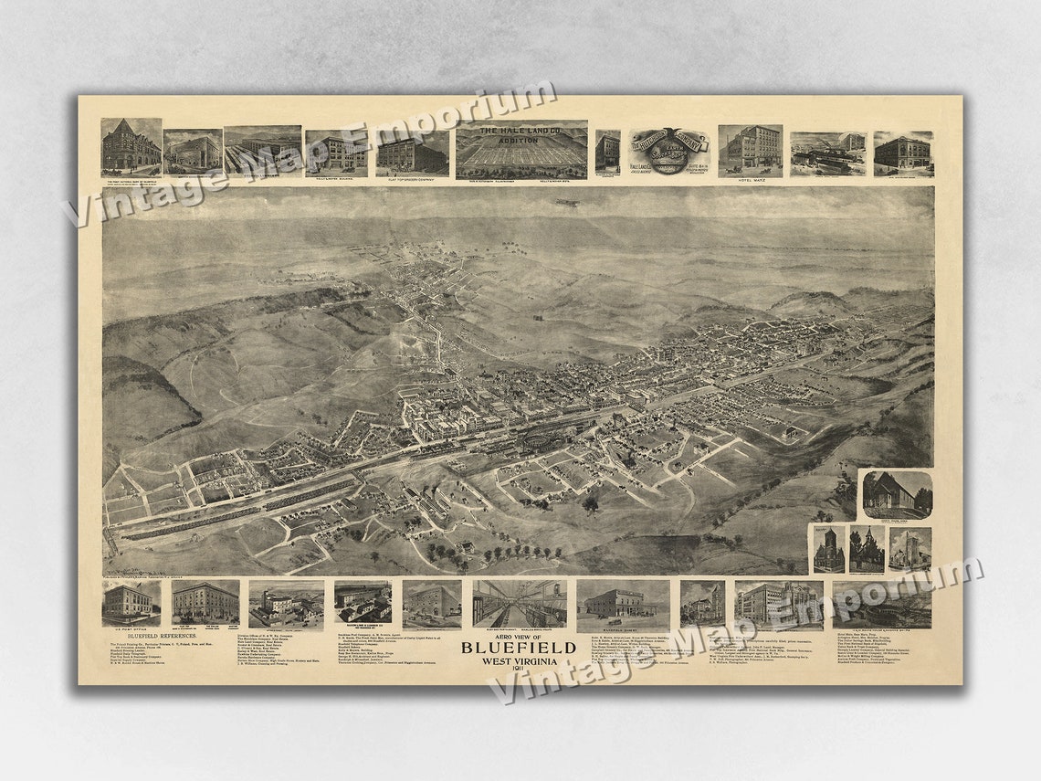 1911 Bluefield West Virginia Map Panoramic Old City Map Etsy