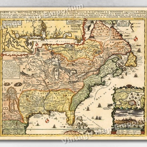 1718 “Map of New France” - Carte De La Nouvelle France - Vintage Style Early United States Map Art Print