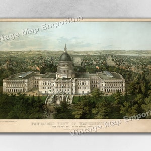1857 Washington DC Map - Panoramic Old City Map - Historic Birds Eye View Vintage Map Art Print