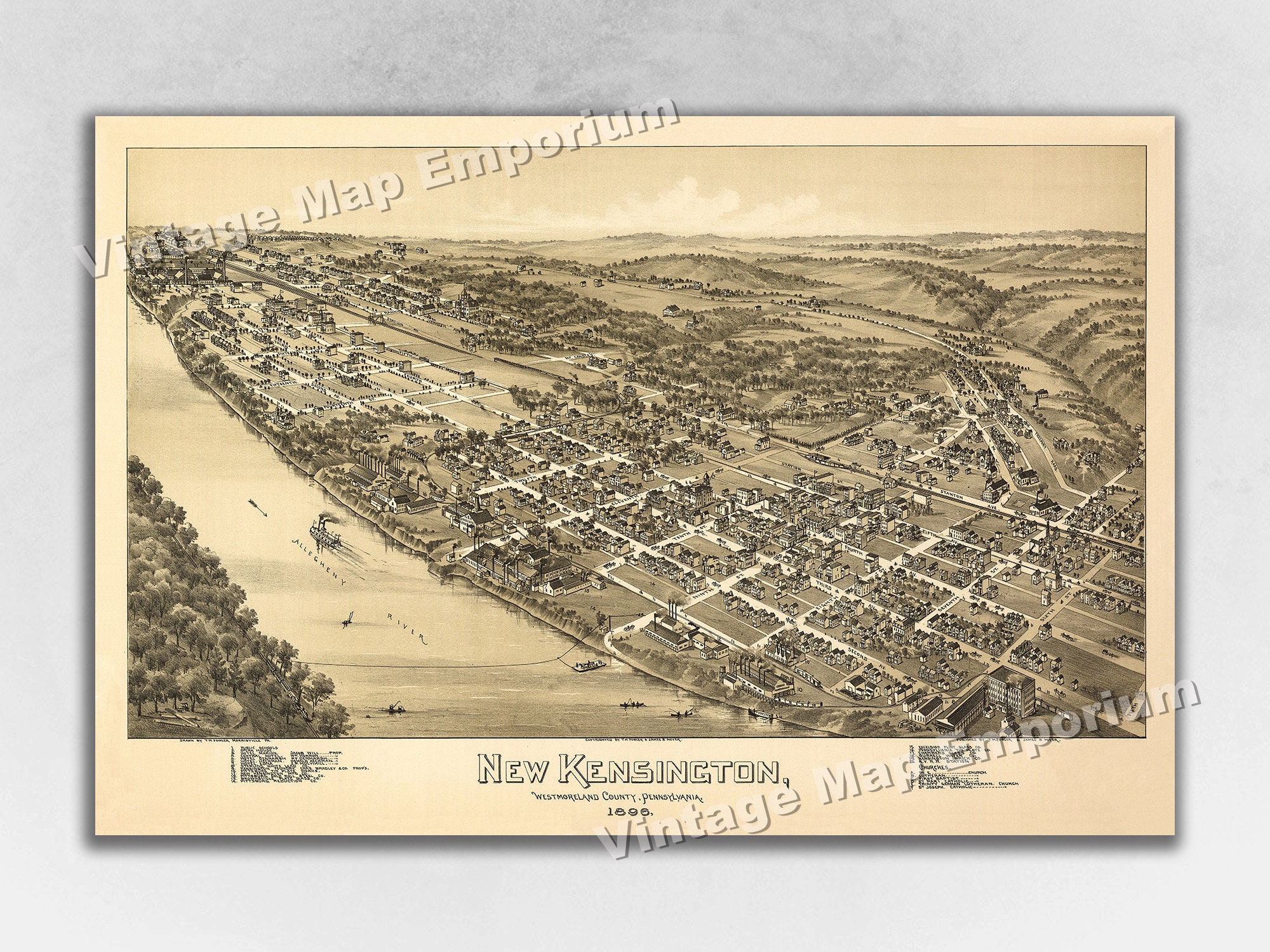 1896 New Kensington, Pennsylvania Map - Panoramic Old City Map