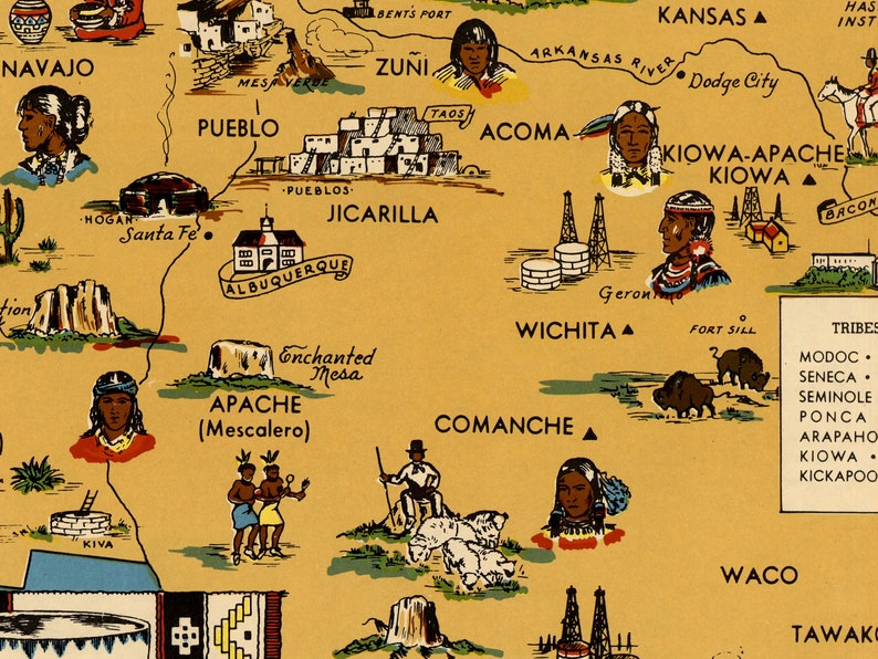 Native North American Indian Tribe Map - 1944 Indians of the USA ...
