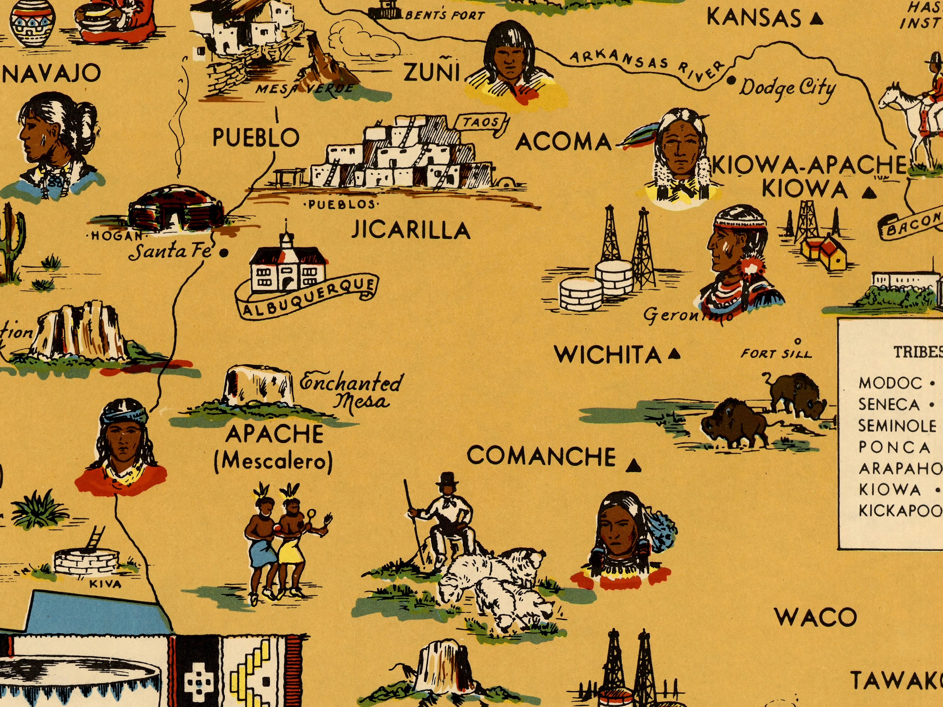 Native North American Indian Tribe Map - 1944 Indians of the USA ...