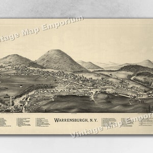 1891 Warrensburgh, New York Map - Panoramic Old City Map - Historic Birds Eye View Vintage Map Art Print