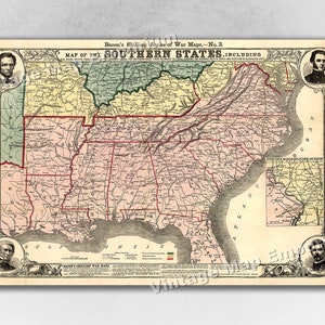 1863 Map of the Southern States - Civil War Era Map Poster Art Print