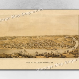 1862 Fredericksburg, Virginia Map - Panoramic Old City Map - Historic Birds Eye View Vintage Map Art Print