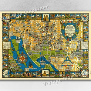 1926 Pictorial Map of Washington DC - Vintage Style Architectural and Historic City Map Art Print Poster