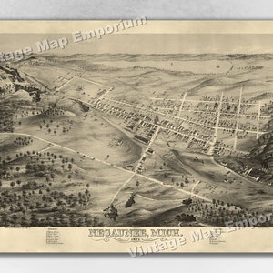1871 Negaunee, Michigan Map - Panoramic Old City Map - Historic Birds Eye View Vintage Map Art Print