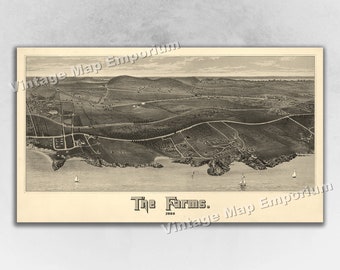1886 The Farms - Beverly, Massachusetts Map - Panoramic Old City Map - Historic Birds Eye View Vintage Map Art Print