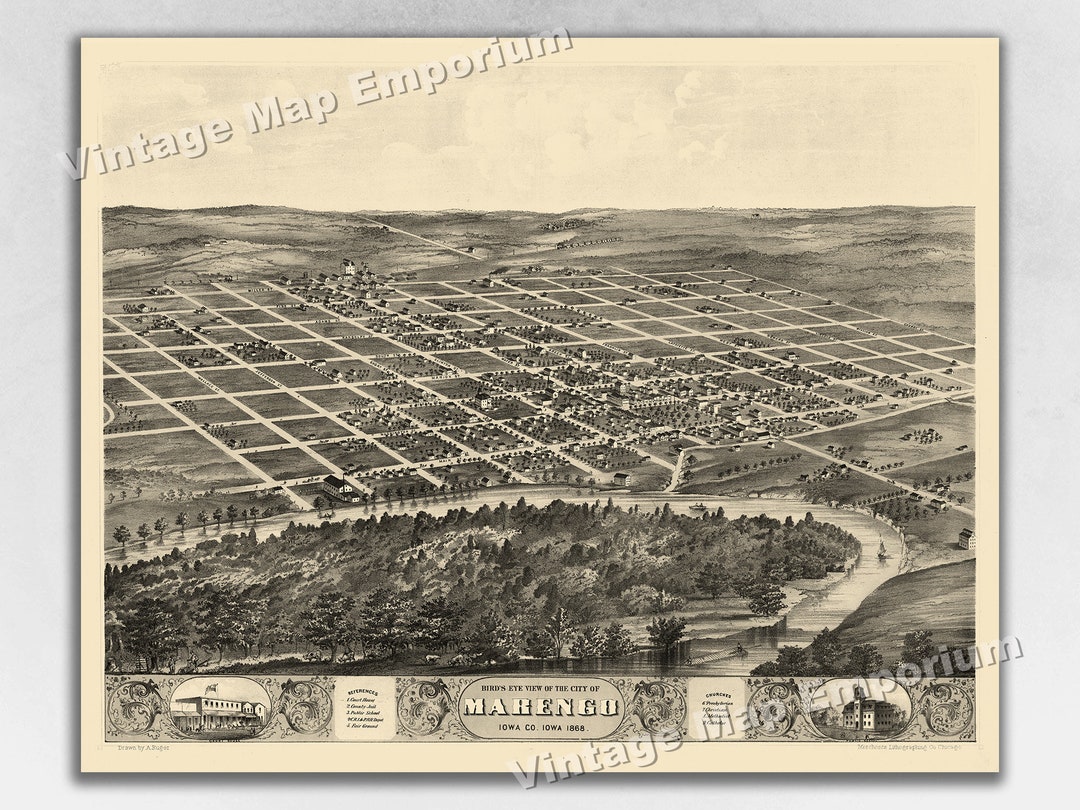 1868 Marengo Iowa Map Panoramic Old City Map Historic Etsy