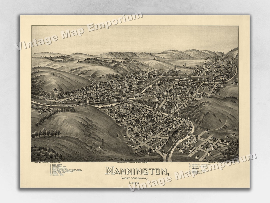 1897 Mannington West Virginia Map Panoramic Old City Map Etsy