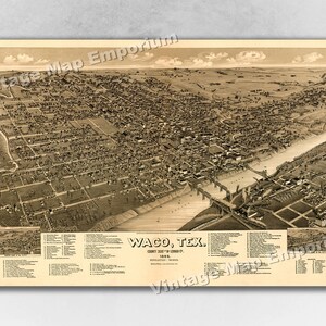 1886 Waco, Texas Map - Panoramic Old City Map - Historic Birds Eye View Vintage Map Art Print