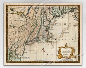 1747 Historic Map of New England - Vintage Style Colonial Map Art Print Wall Map