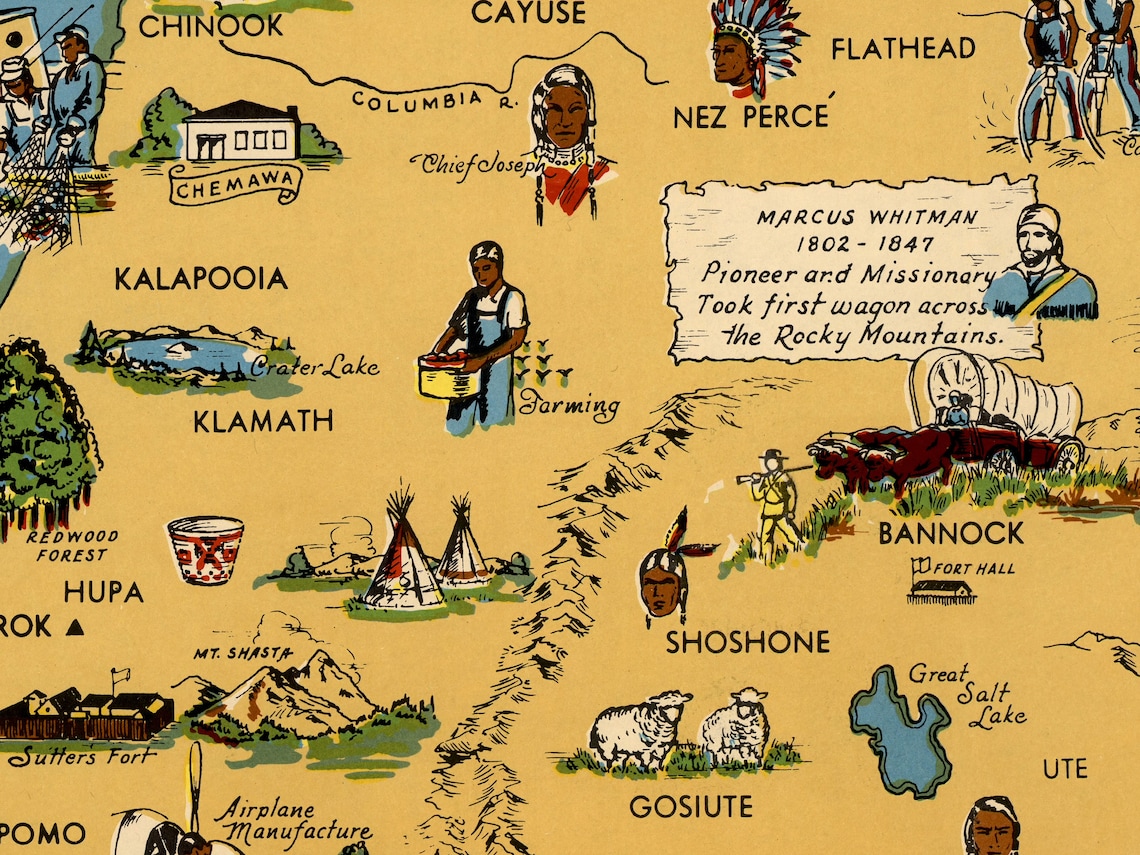 Native North American Indian Tribe Map - 1944 Indians of the USA ...