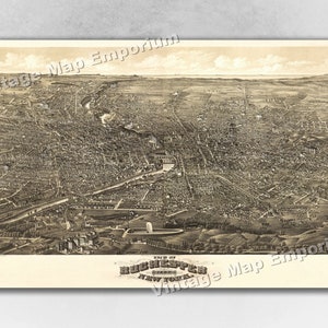 1880 Rochester, New York Map - Panoramic Old City Map - Historic Birds Eye View Vintage Map Art Print