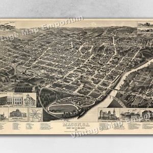 1887 Macon, Georgia Map - Panoramic Old City Map - Historic Birds Eye View Vintage Map Art Print