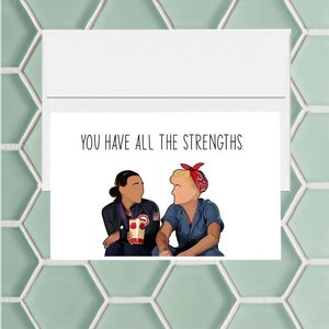 Leslie & Anne Galentines Day Greeting Card. Greeting Card printed on card stock and comes with envelope.