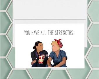 Leslie & Anne Galentine&#39;s Day wenskaart. Wenskaart gedrukt op karton en wordt geleverd met envelop.